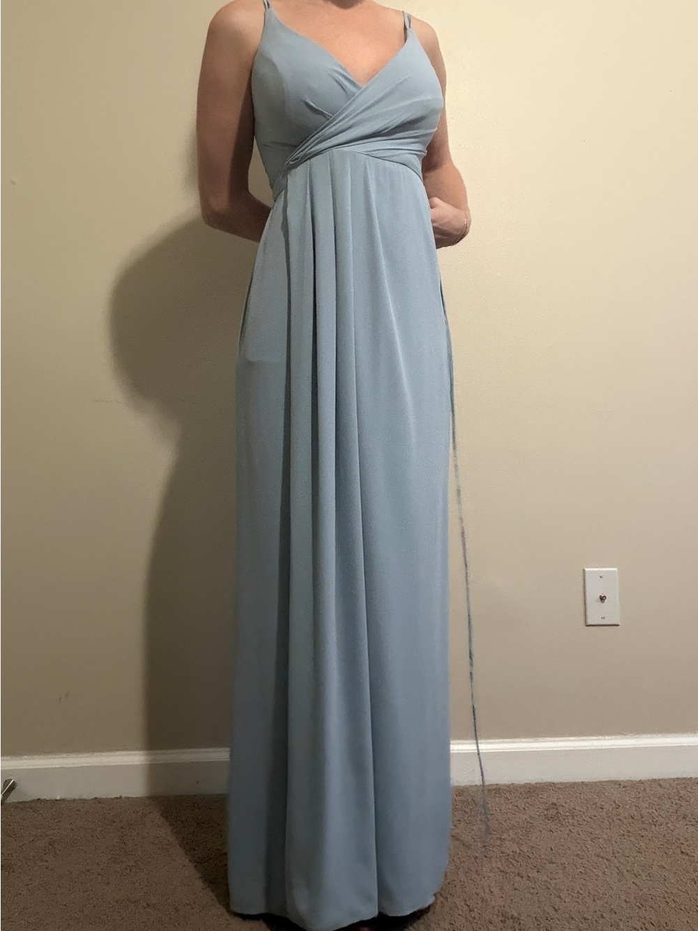 Sky blue wrap style bridesmaid dress